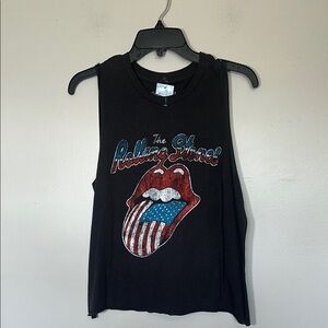The‎ Rolling Stones Black patriotic Americans flag tongue lips Tank Top